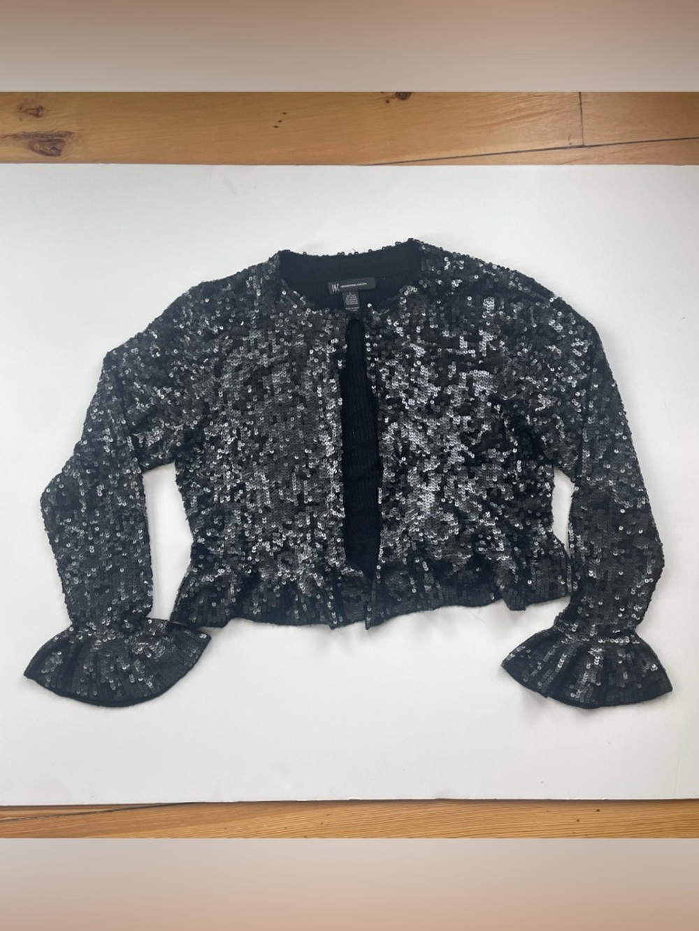 INC International Concepts Black Sequin Cropped Cardigan women’s L